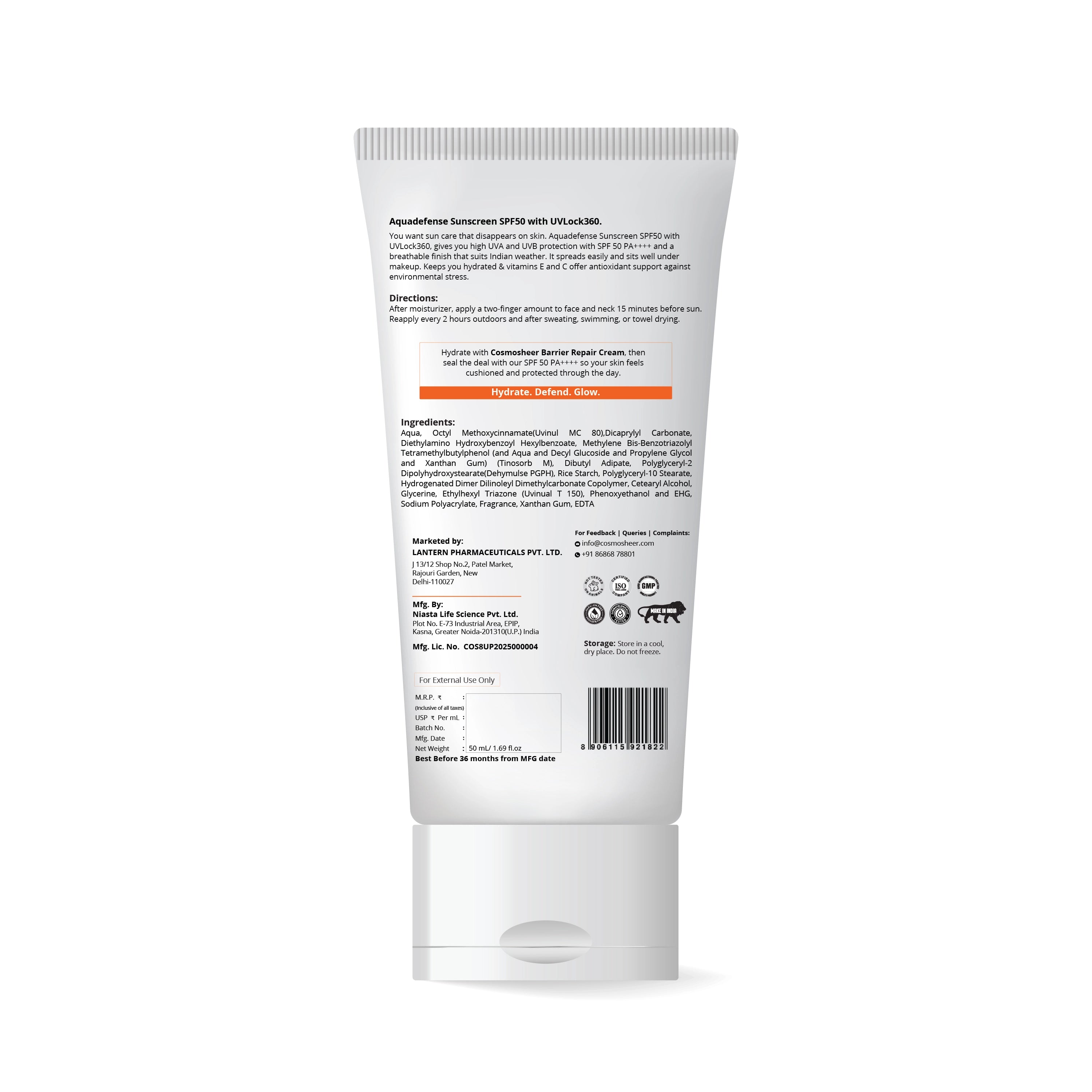 COSMOSHEER AQUADEFENSE - SUNSCREEN (SPF 50 PA++++)