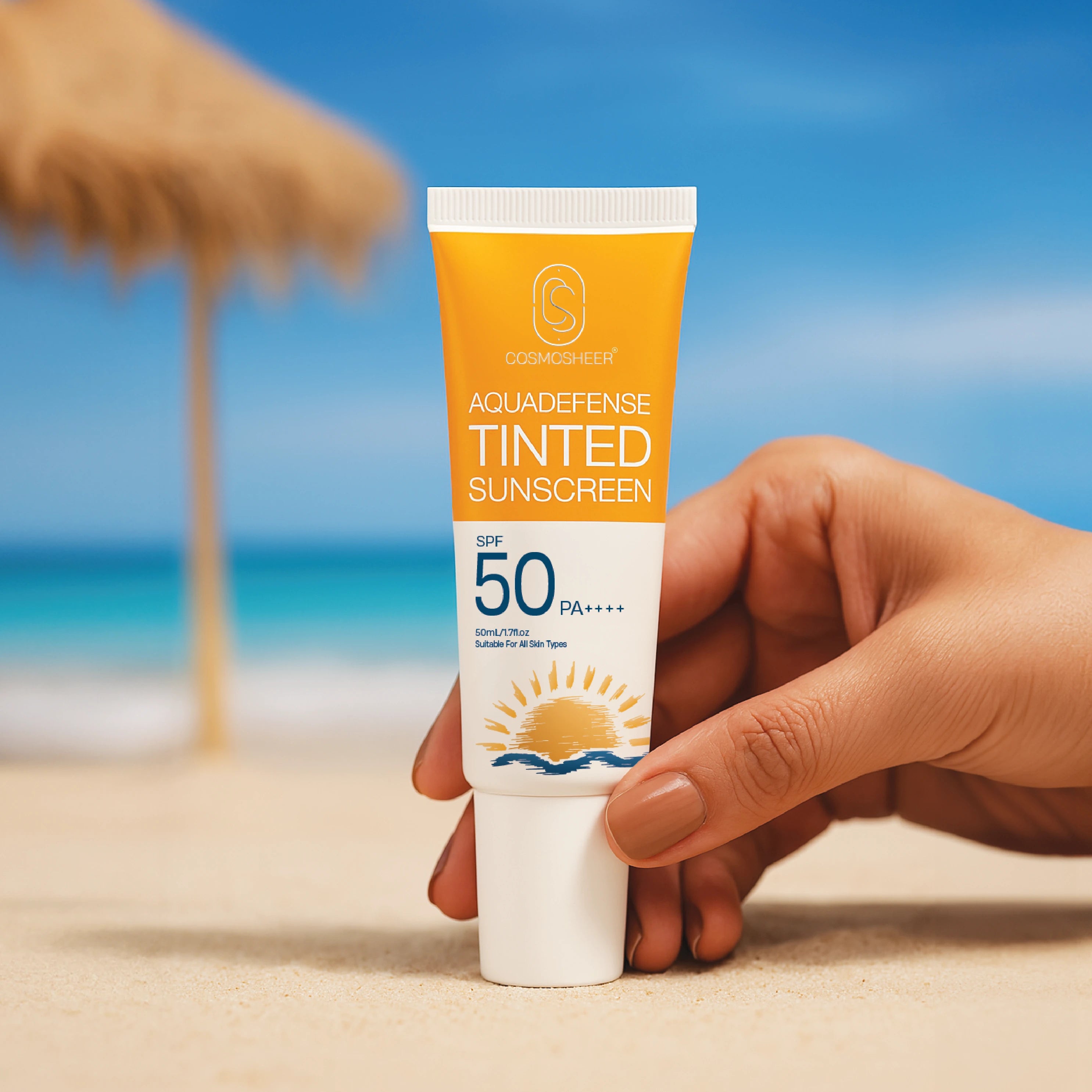 Cosmosheer Aquadefense Tinted Sunscreen SPF 50 PA ++++ (Protection from UVA & UVB rays ) | 50 ml