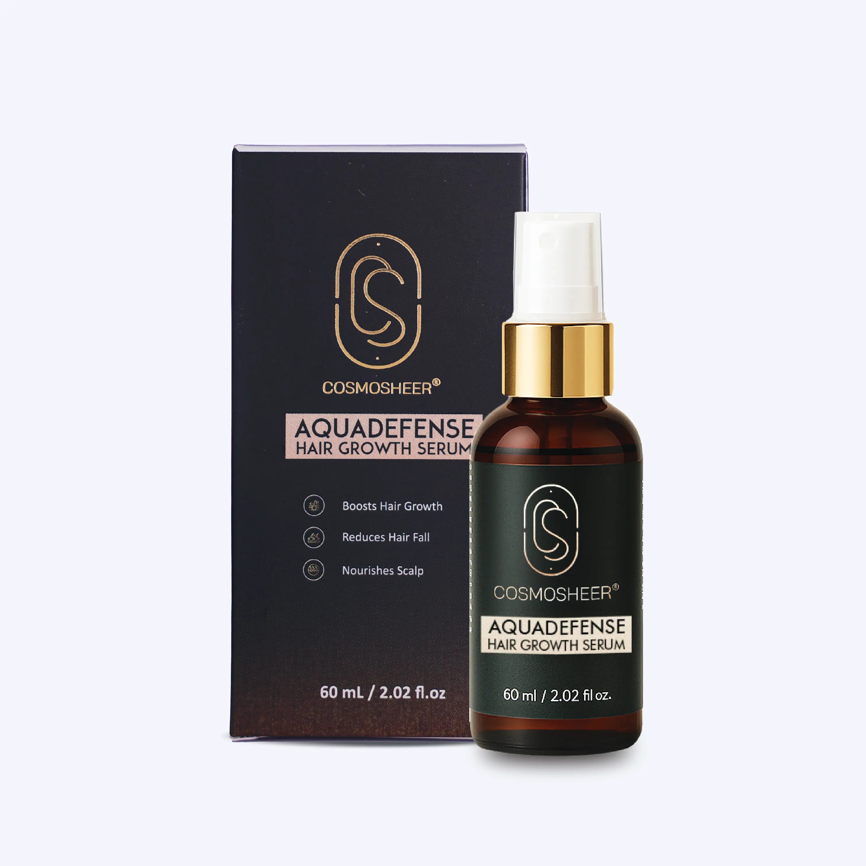Cosmosheer Aquadefense Hair Growth Serum (Clinically Proven Formula for Thicker, Fuller Hair) | 60 ml