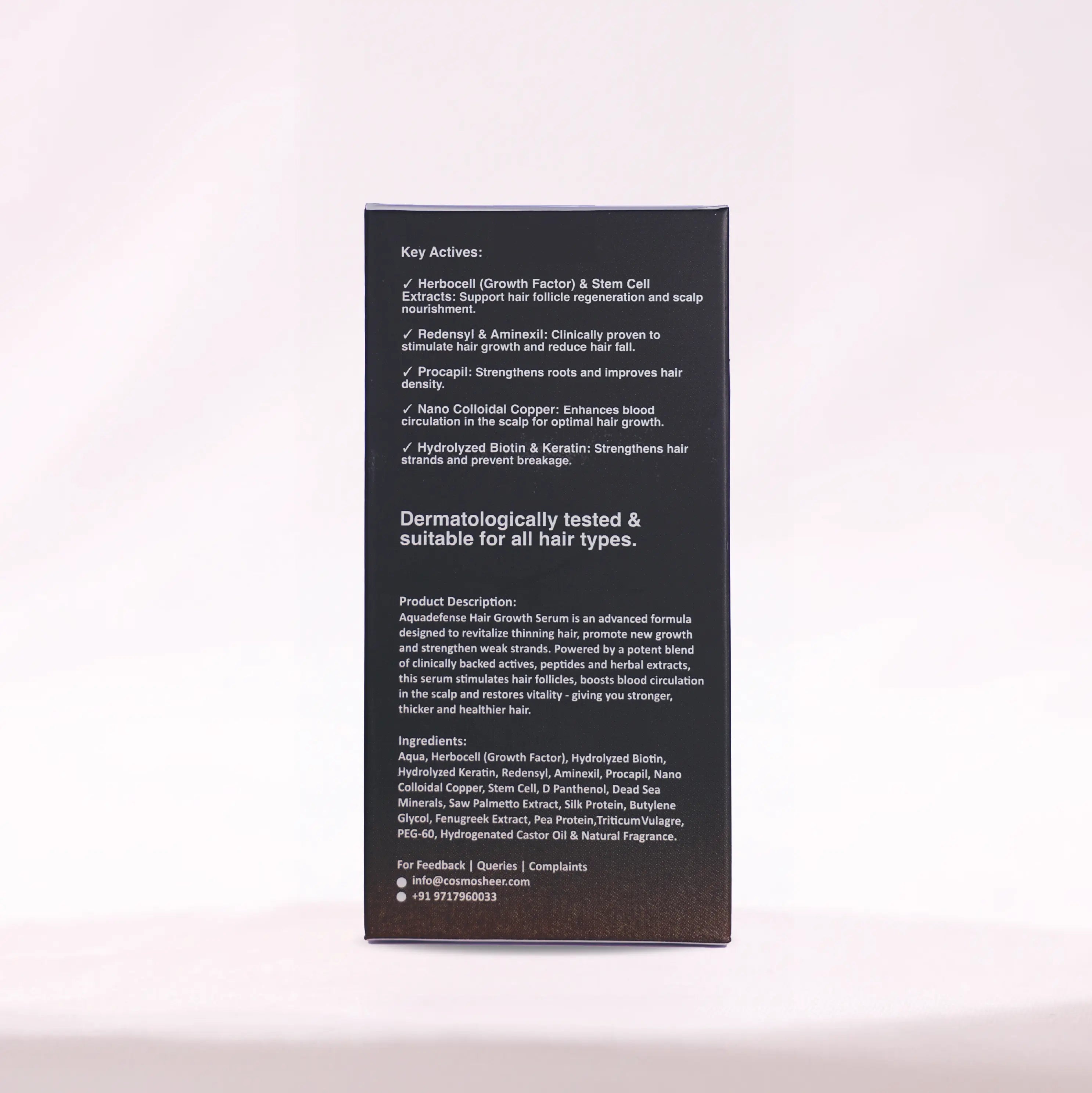 Cosmosheer Aquadefense Hair Growth Serum (Clinically Proven Formula for Thicker, Fuller Hair) | 60 ml