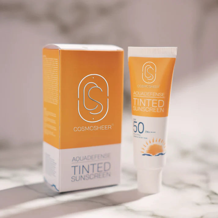 Cosmosheer Aquadefense Tinted Sunscreen SPF 50 PA ++++ (Protection from UVA & UVB rays ) | 50 ml